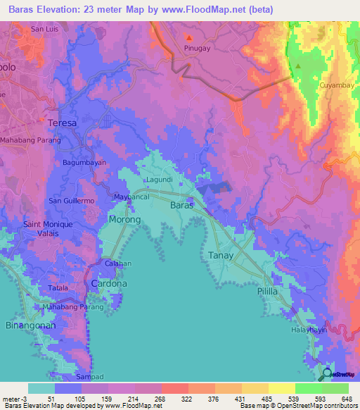 Baras,Philippines Elevation Map