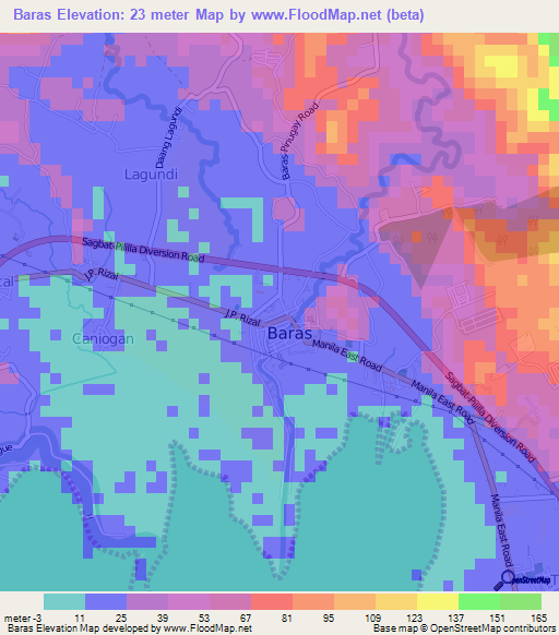 Baras,Philippines Elevation Map