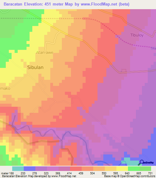 Baracatan,Philippines Elevation Map