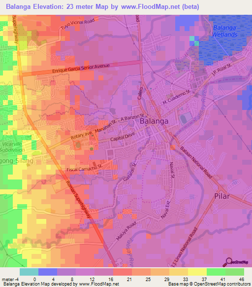 Balanga,Philippines Elevation Map