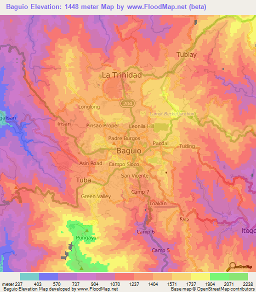 Baguio,Philippines Elevation Map
