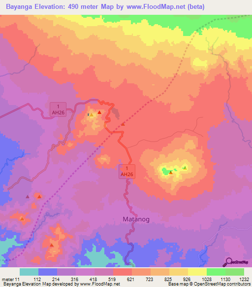 Bayanga,Philippines Elevation Map