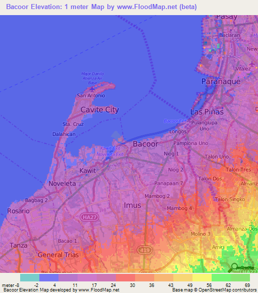 Bacoor,Philippines Elevation Map