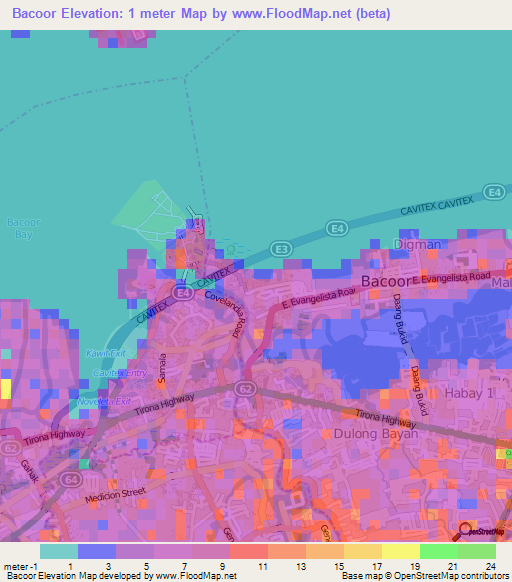 Bacoor,Philippines Elevation Map