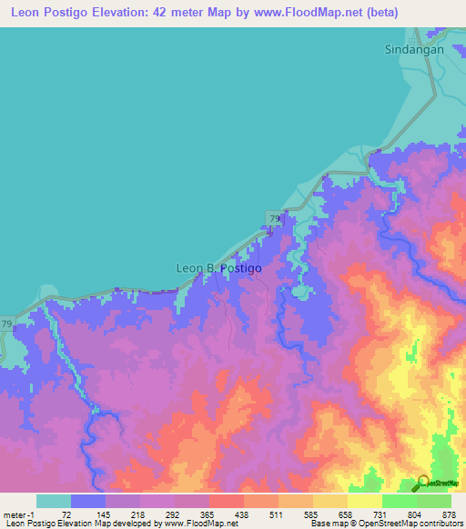 Leon Postigo,Philippines Elevation Map