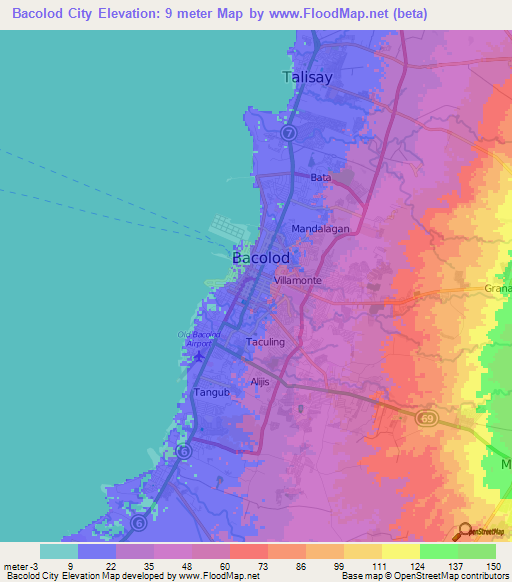 Bacolod City,Philippines Elevation Map