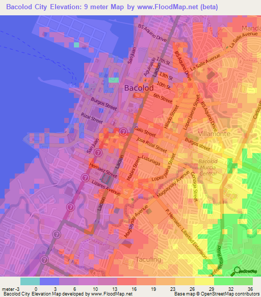 Bacolod City,Philippines Elevation Map
