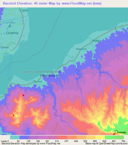 Bacolod,Philippines Elevation Map