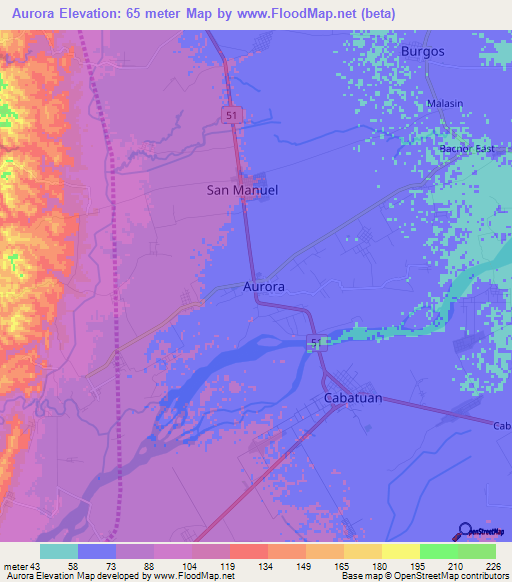 Aurora,Philippines Elevation Map