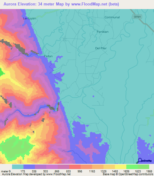 Aurora,Philippines Elevation Map