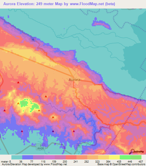 Aurora,Philippines Elevation Map