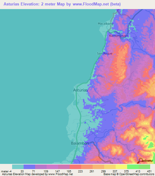 Asturias,Philippines Elevation Map
