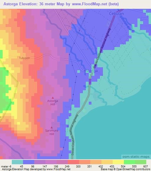 Astorga,Philippines Elevation Map