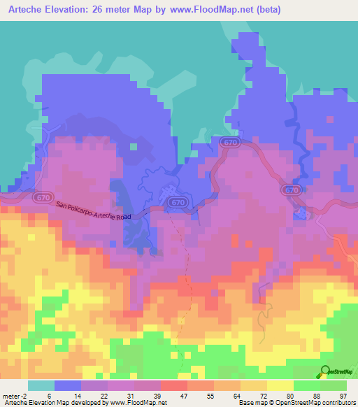 Arteche,Philippines Elevation Map