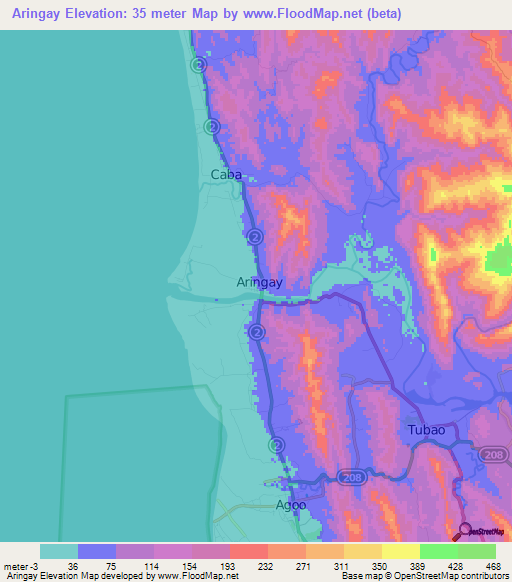 Aringay,Philippines Elevation Map