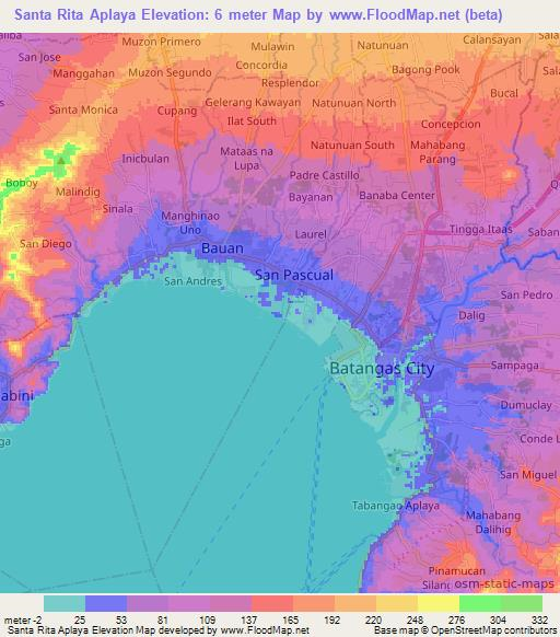 Santa Rita Aplaya,Philippines Elevation Map