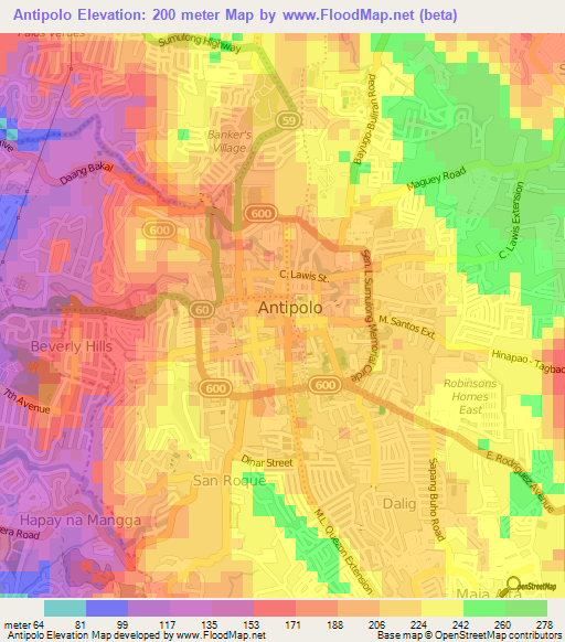 Antipolo,Philippines Elevation Map
