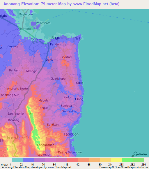 Anonang,Philippines Elevation Map