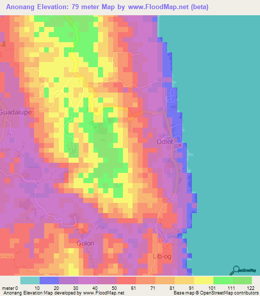 Anonang,Philippines Elevation Map