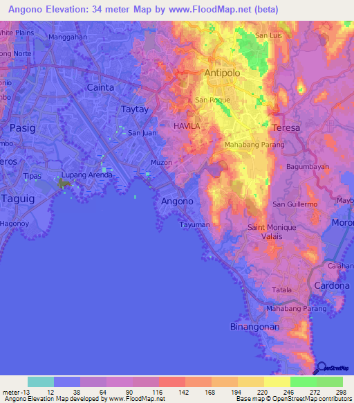 Angono,Philippines Elevation Map