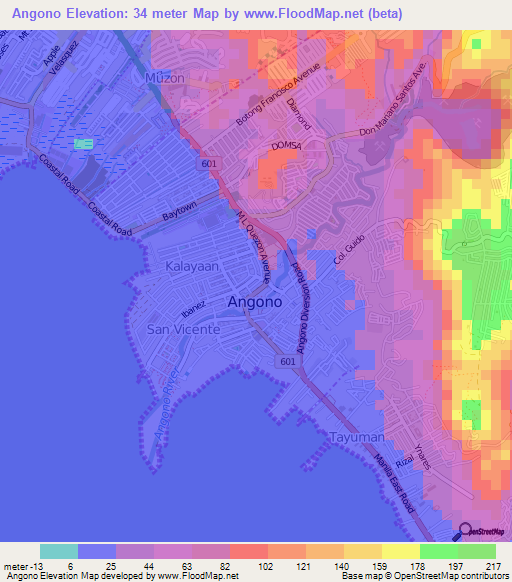 Angono,Philippines Elevation Map