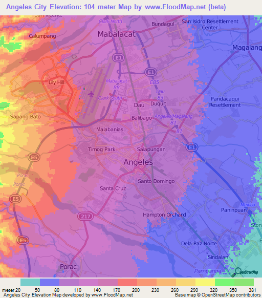 Angeles City,Philippines Elevation Map
