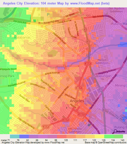 Angeles City,Philippines Elevation Map