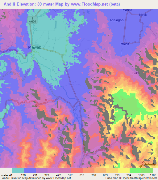 Andili,Philippines Elevation Map