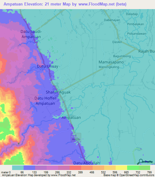 Ampatuan,Philippines Elevation Map