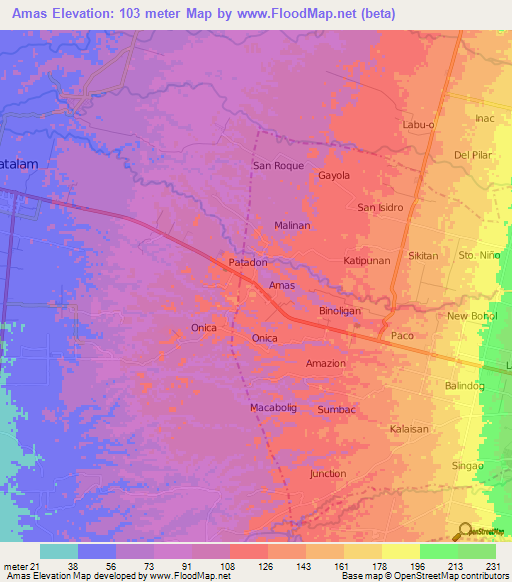 Amas,Philippines Elevation Map