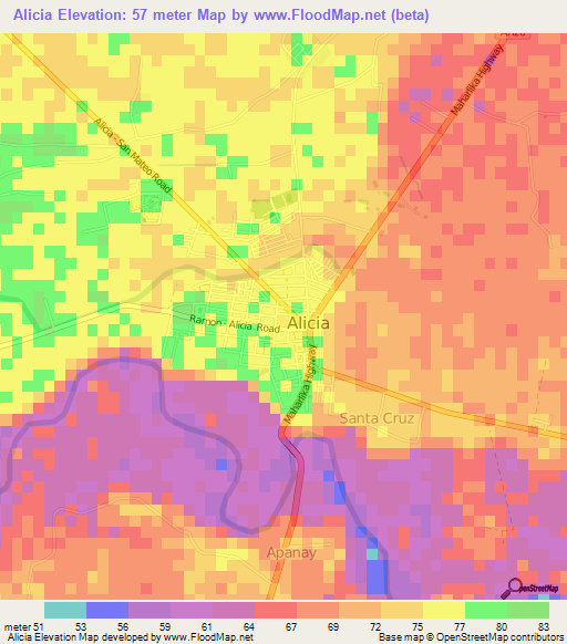 Alicia,Philippines Elevation Map