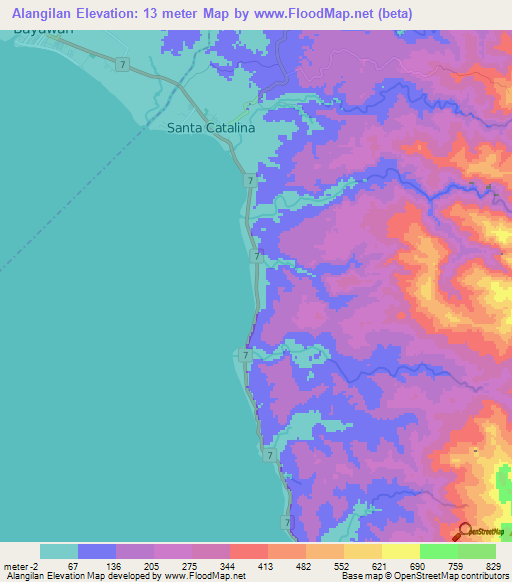 Alangilan,Philippines Elevation Map