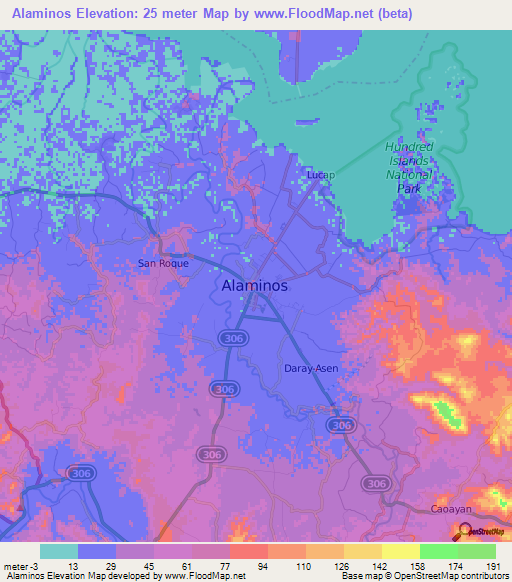 Alaminos,Philippines Elevation Map