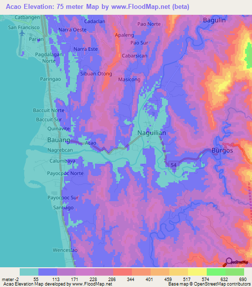 Acao,Philippines Elevation Map