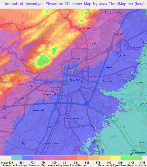 `Amarah al Juwaniyah,Syria Elevation Map