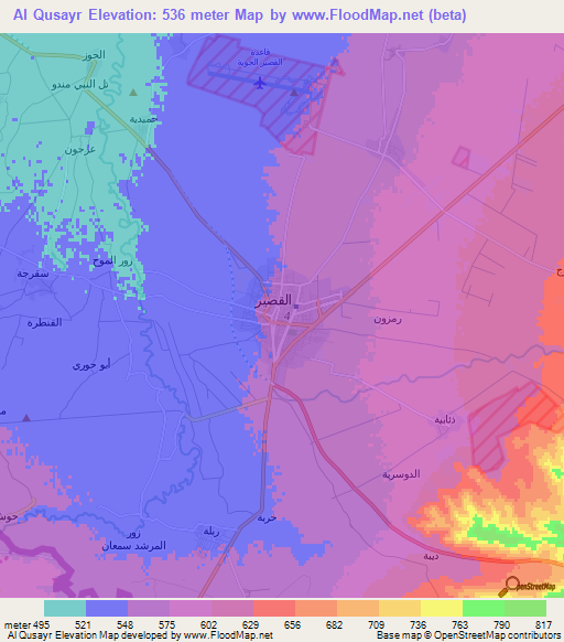 Al Qusayr,Syria Elevation Map