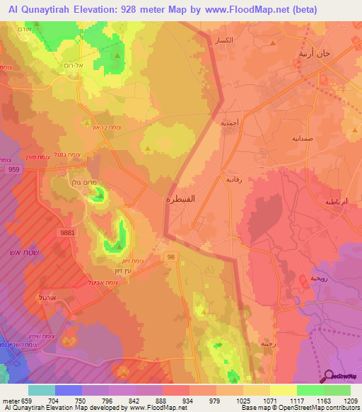 Al Qunaytirah,Syria Elevation Map