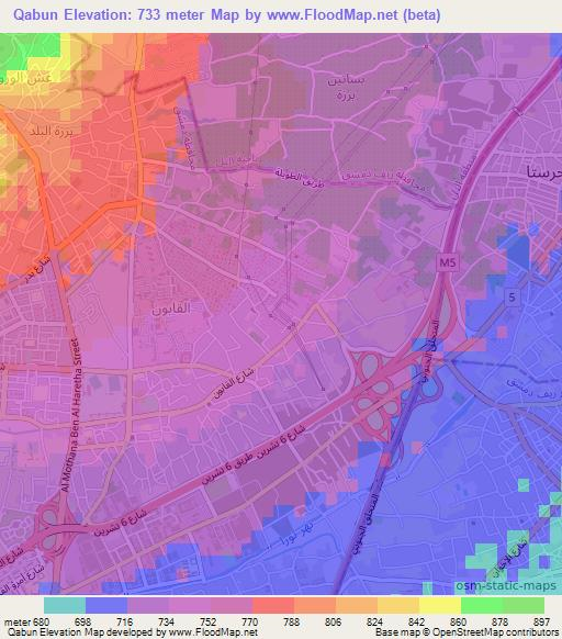 Qabun,Syria Elevation Map