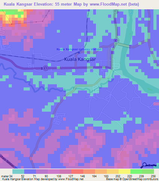 Kuala Kangsar,Malaysia Elevation Map