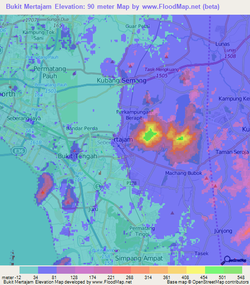 Bukit Mertajam,Malaysia Elevation Map