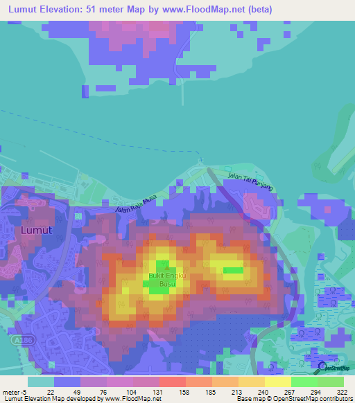 Lumut,Malaysia Elevation Map