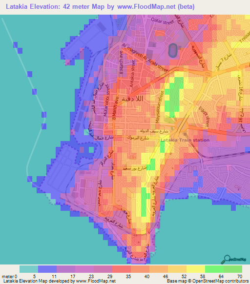 Latakia,Syria Elevation Map