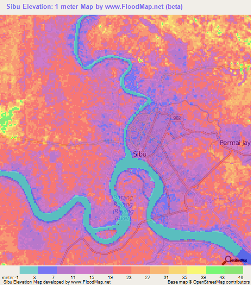 Sibu,Malaysia Elevation Map