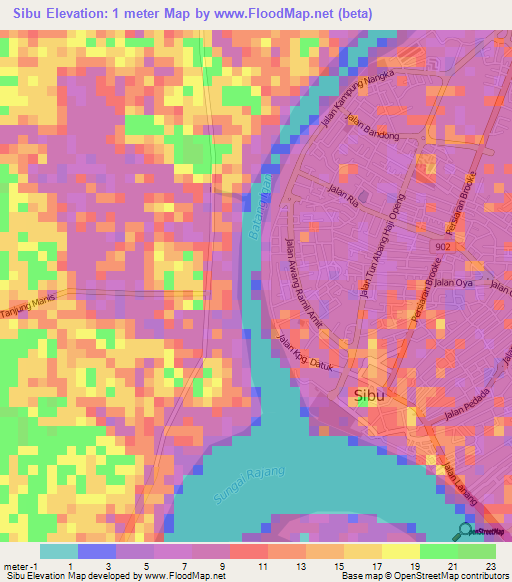 Sibu,Malaysia Elevation Map