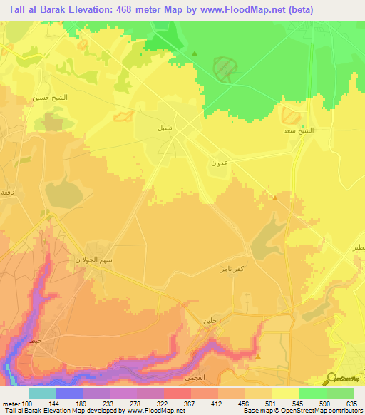 Tall al Barak,Syria Elevation Map