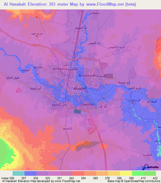 Al Hasakah,Syria Elevation Map