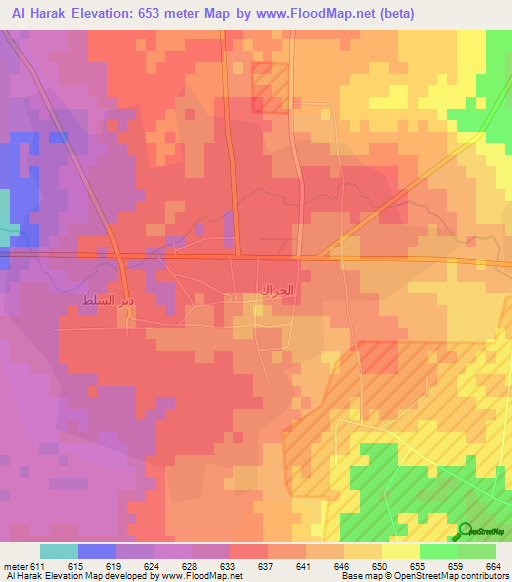 Al Harak,Syria Elevation Map