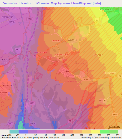 Sanawbar,Syria Elevation Map