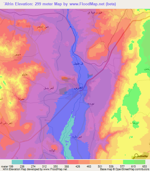 `Afrin,Syria Elevation Map