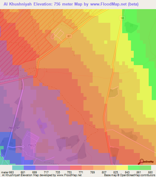 Al Khushniyah,Syria Elevation Map